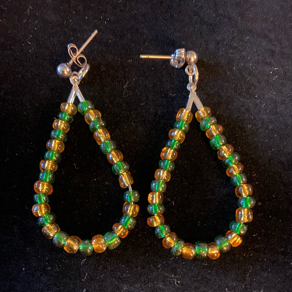 Gold and green earrings